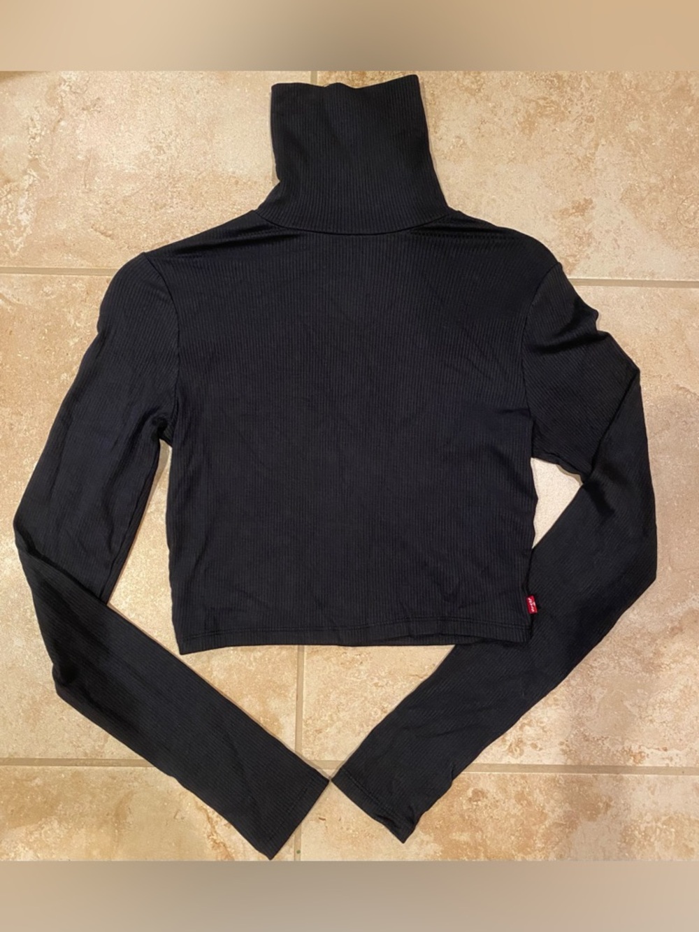 Levi's Black Ribbed Knit Turtleneck Long Sleeve Crop Top - Size S